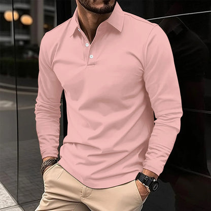 lars | klassiek langarm poloshirt roze