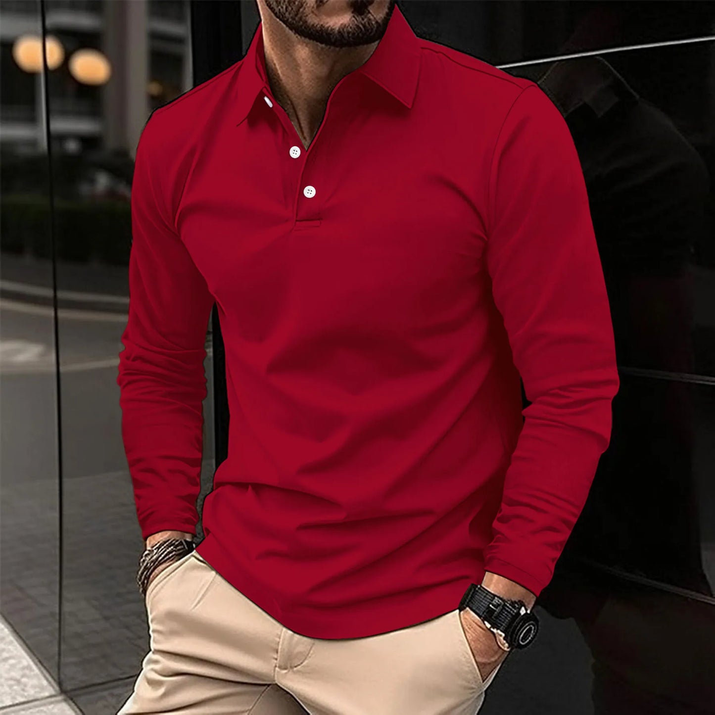 lars | klassiek langarm poloshirt rood