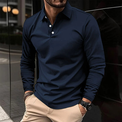 lars | klassiek langarm poloshirt blauw