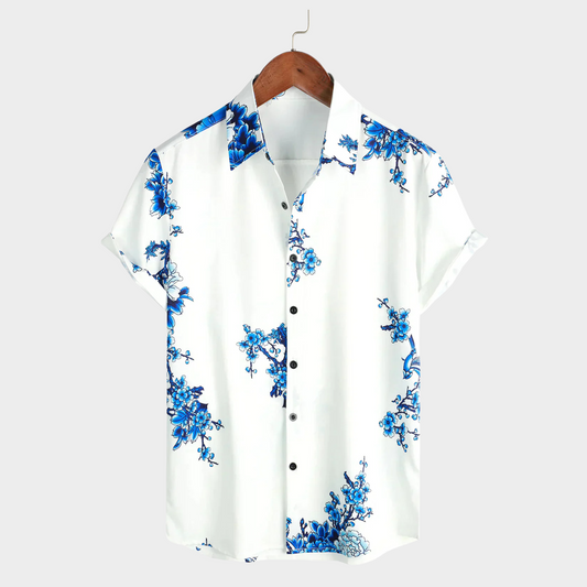 milan | zomeroverhemd korte mouw wit bloemenprint
