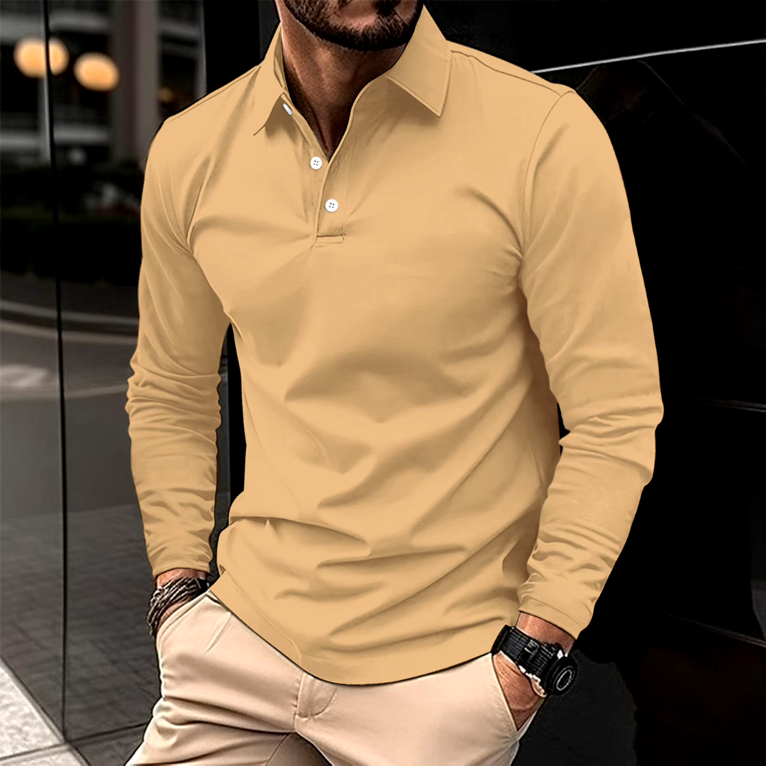lars | klassiek langarm poloshirt khaki