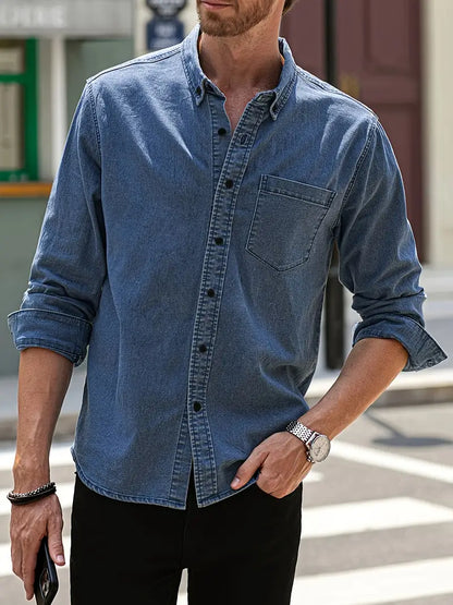 daan | casual denim shirt met lange mouwen zeeblauw