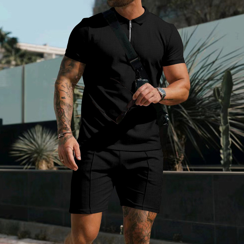 milan | heren tweedelige set polo & shorts zwart