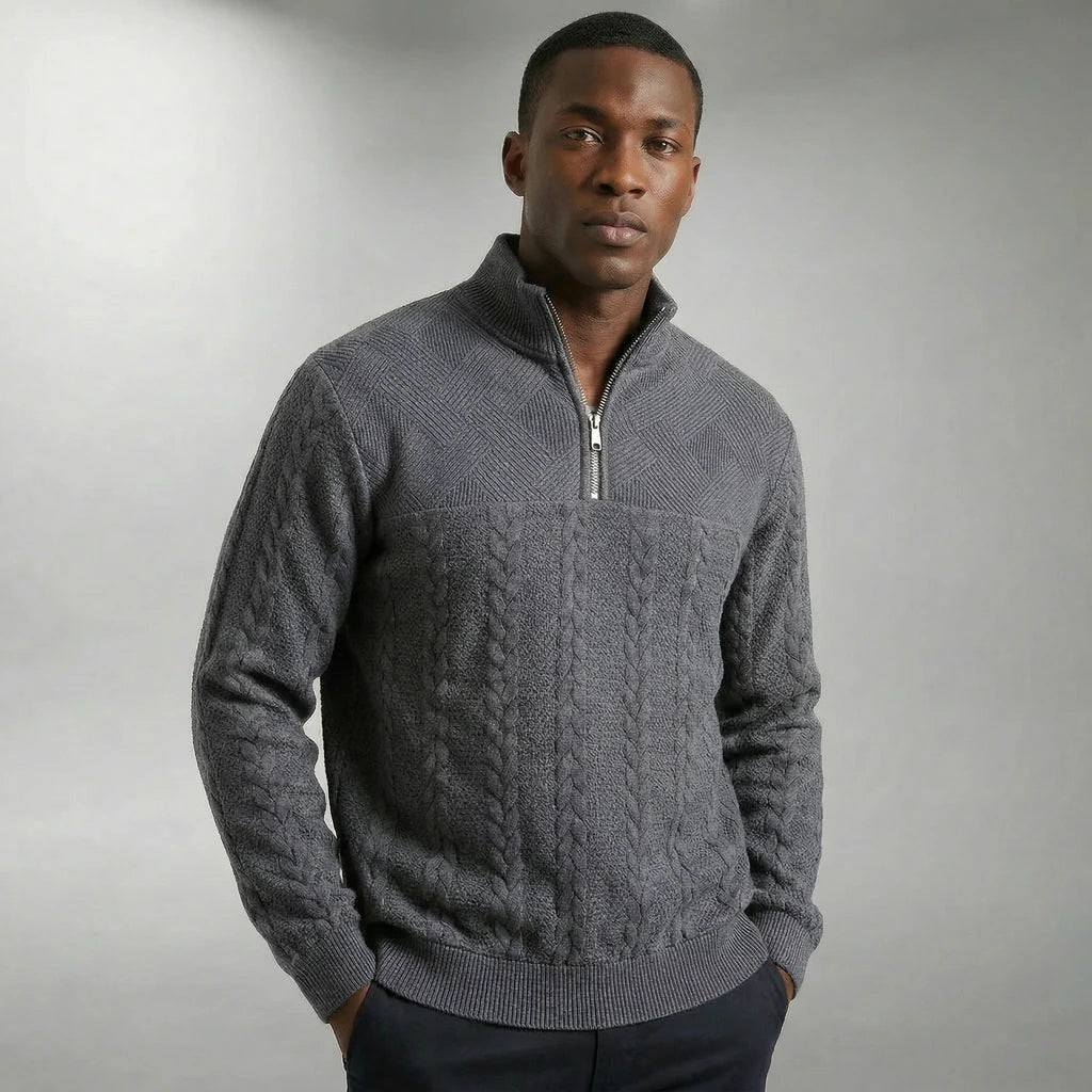 Thomas | Kabelgebreide Trui met Halve Rits