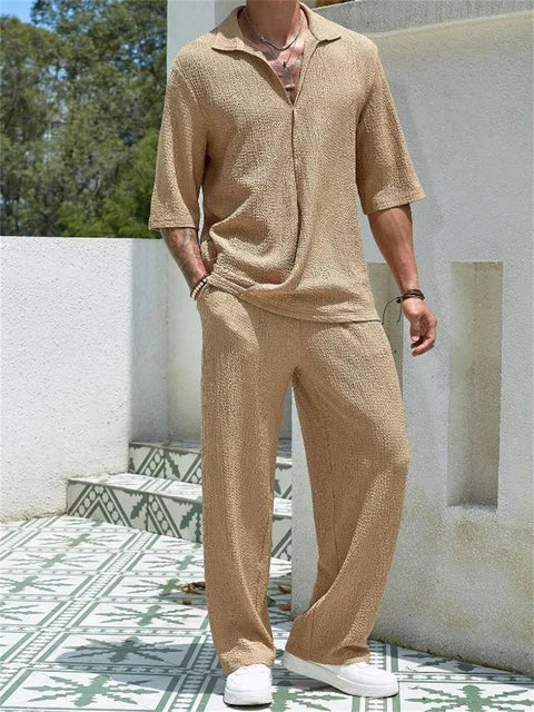 lars | comfort set met asymmetrische cardigan khaki