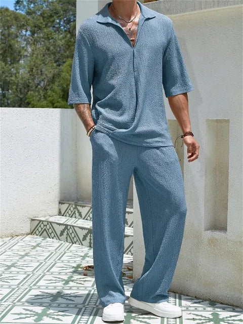 lars | comfort set met asymmetrische cardigan blauw