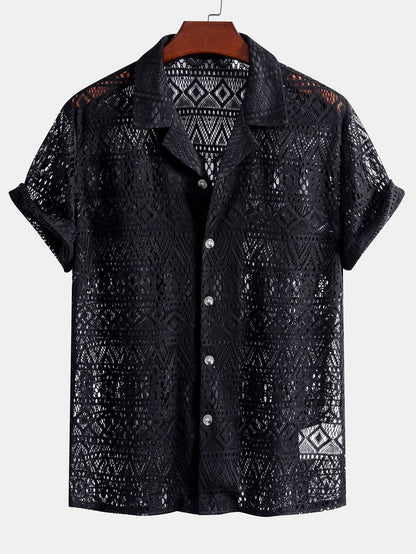 daan | haakshirt met ethno-patroon zwart