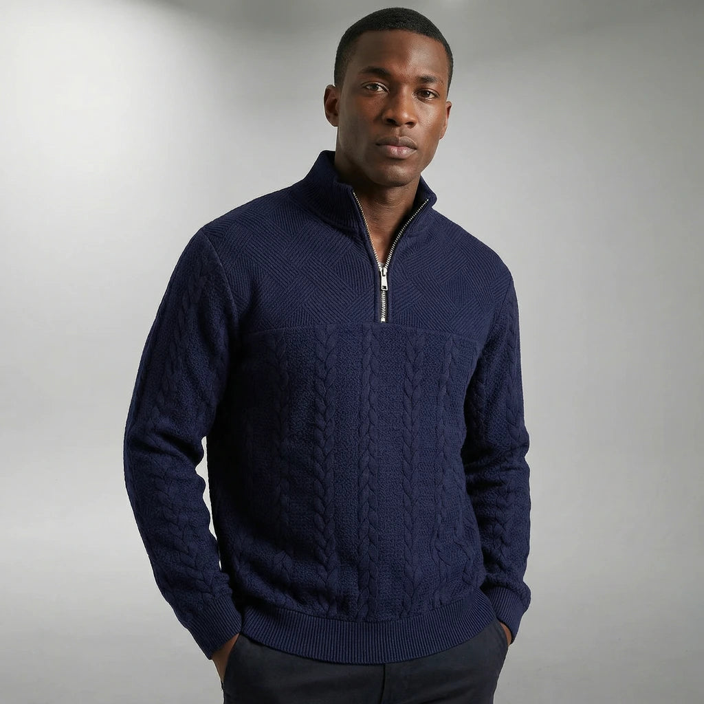 Thomas | Kabelgebreide Trui met Halve Rits