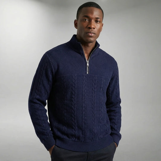 Thomas | Kabelgebreide Trui met Halve Rits