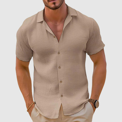 daan | casual korte mouw overhemd met knopen khaki
