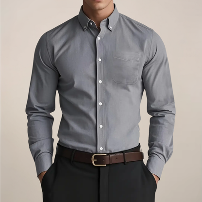 jens | klassiek langarm button-down overhemd grijs