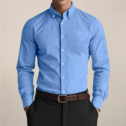 jens | klassiek langarm button-down overhemd blauw