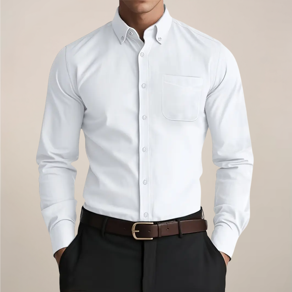 jens | klassiek langarm button-down overhemd wit