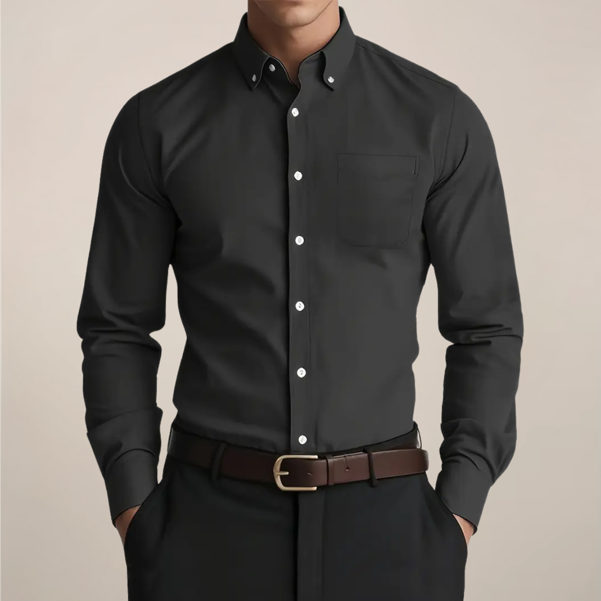 jens | klassiek langarm button-down overhemd zwart