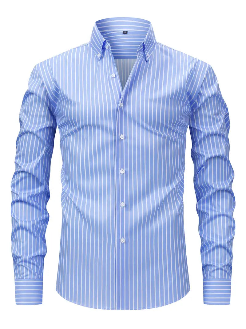 sem | gestreept slim fit overhemd lichtblauw