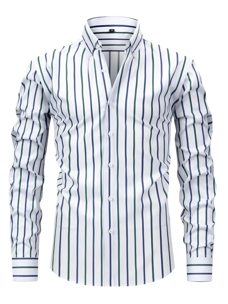 sem | gestreept slim fit overhemd groen-wit