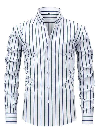 sem | gestreept slim fit overhemd groen-wit