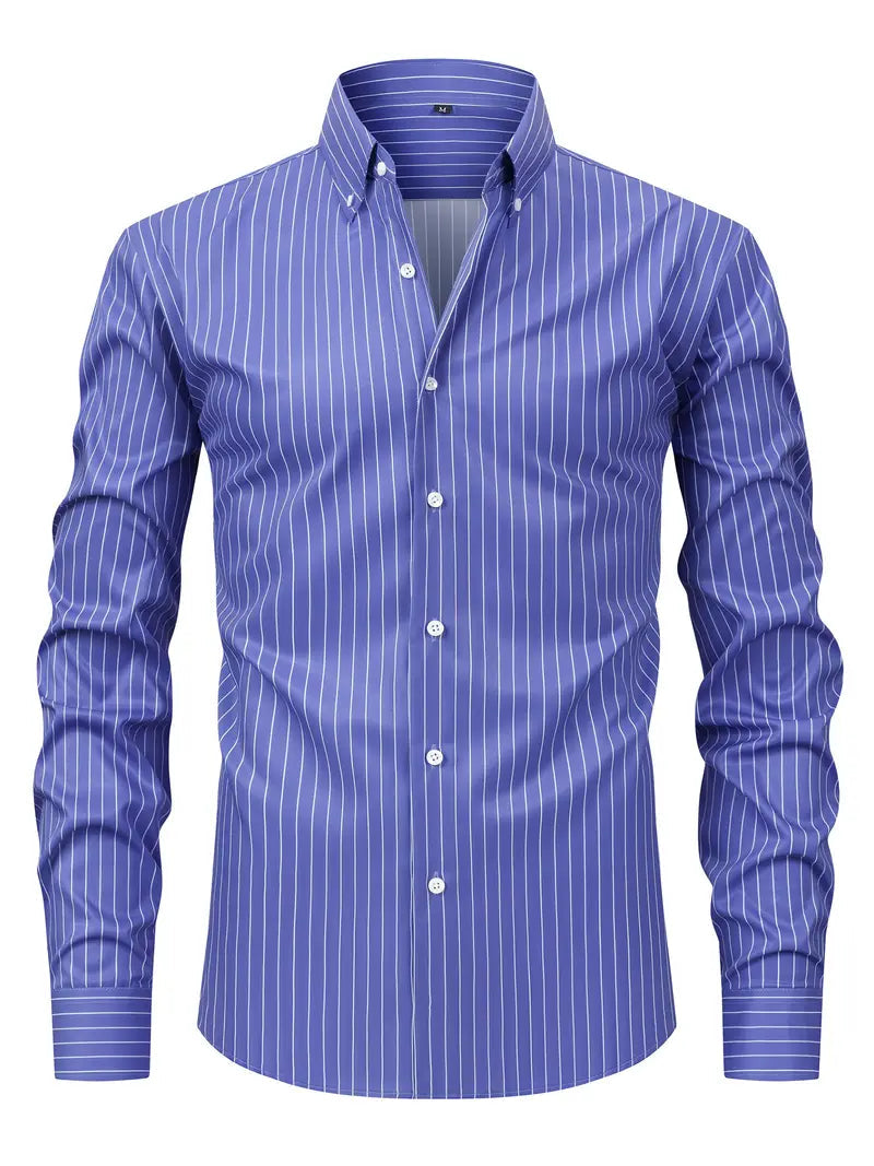 sem | gestreept slim fit overhemd kobaltblauw