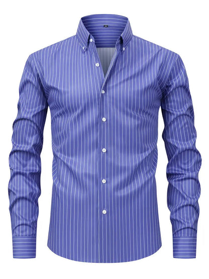 sem | gestreept slim fit overhemd kobaltblauw