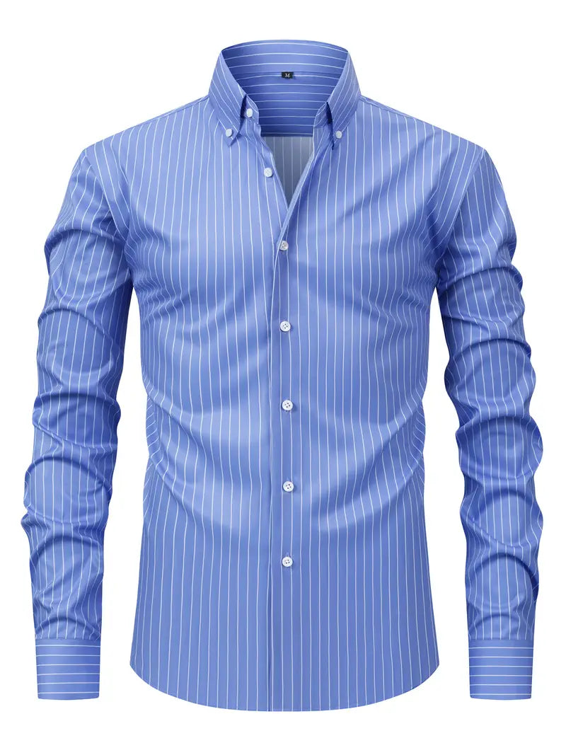 sem | gestreept slim fit overhemd blauw