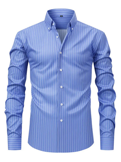 sem | gestreept slim fit overhemd blauw