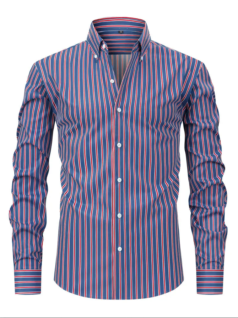 sem | gestreept slim fit overhemd rood-blauw