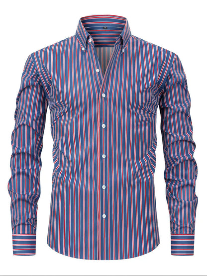 sem | gestreept slim fit overhemd rood-blauw