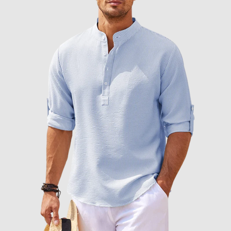 daan | casual overhemd met staande kraag blauw