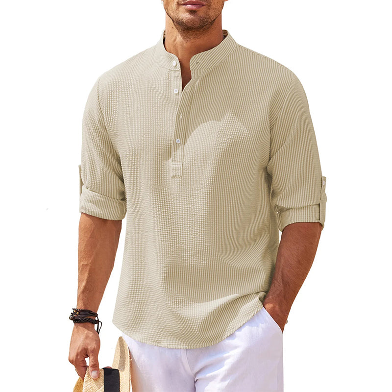 daan | casual overhemd met staande kraag khaki