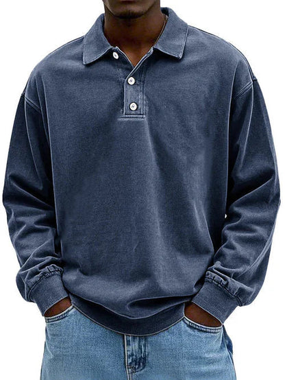 daan | heren polo met lange mouwen marineblauw