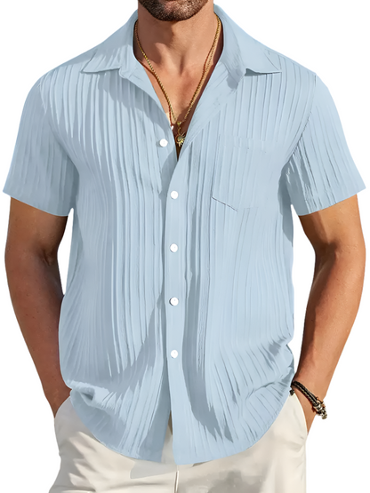 sem | korte mouw plissé shirt blauw